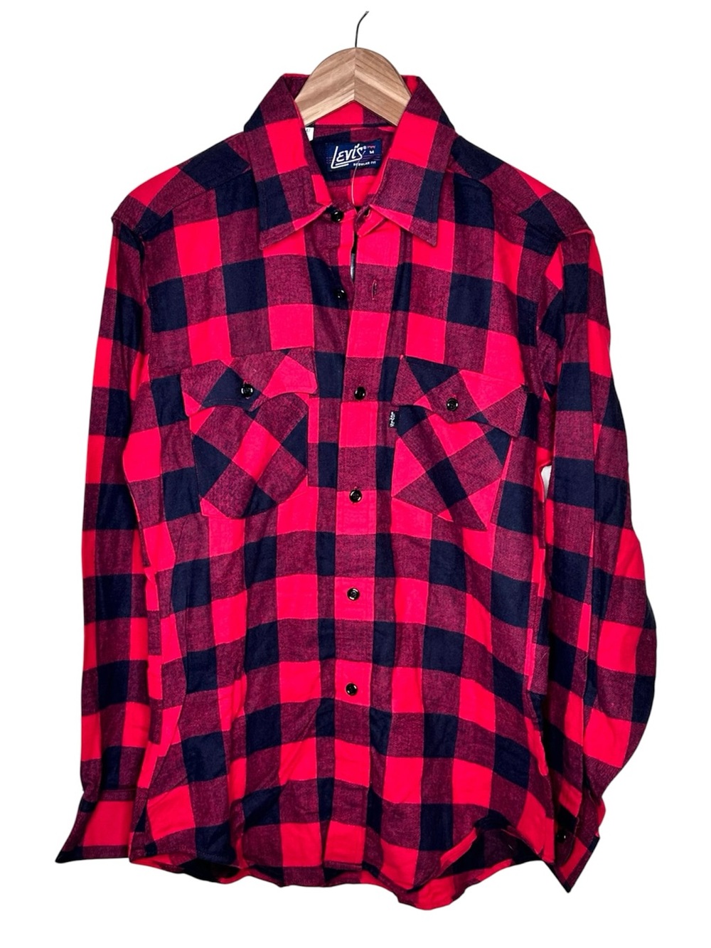 Vintage Levi's Buffalo Plaid Flannel Button-Up Shirt Medium Red Black Deadstock